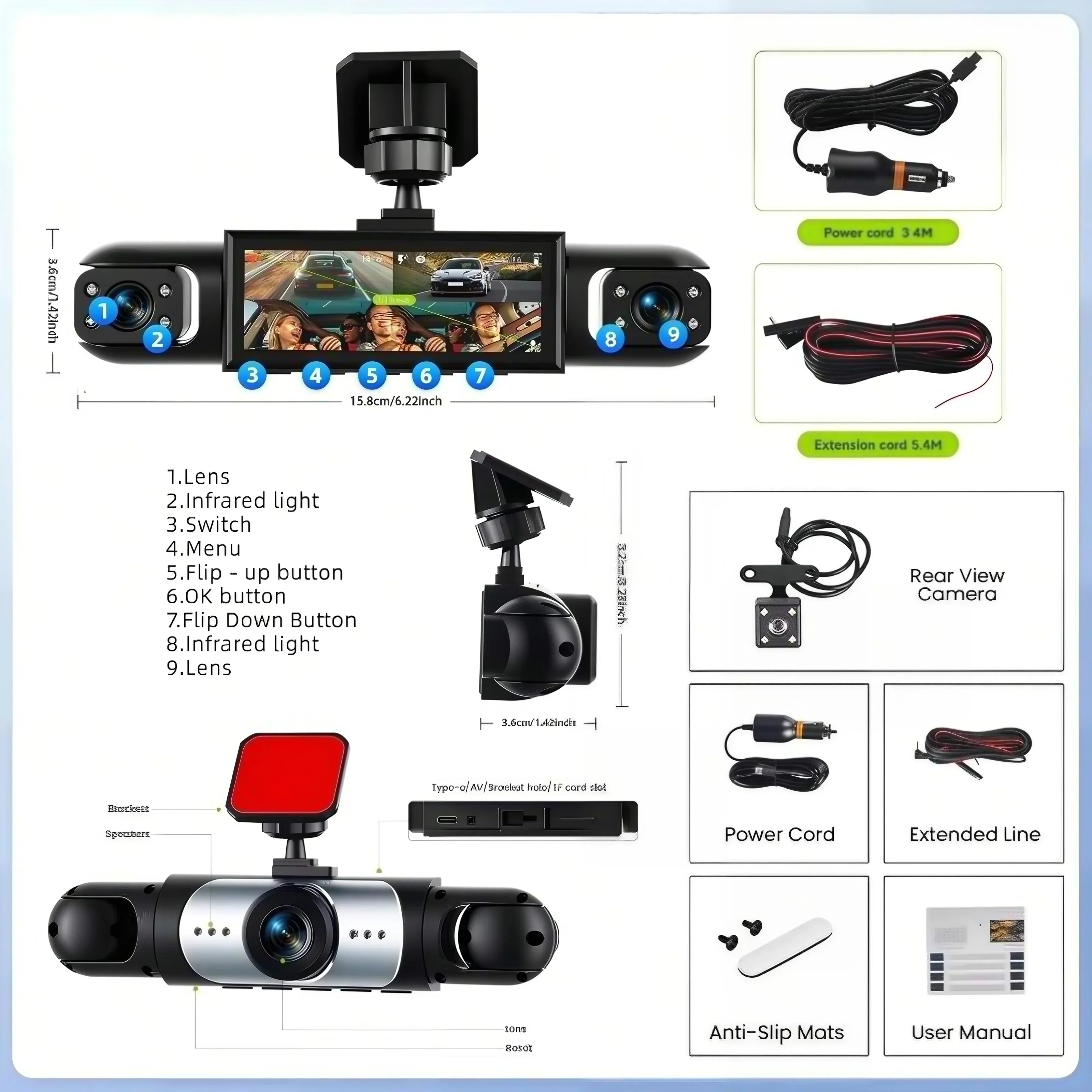 24H Parking/ Driving monitoring 3/4Lens 1080P 360° Recording Front Left right Rear Car Camera Black Box Dash Cam Video Recorder DVR Night Vision