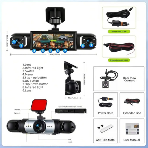 24H Parking/ Driving monitoring 3/4Lens 1080P 360° Recording Front Left right Rear Car Camera Black Box Dash Cam Video Recorder DVR Night Vision