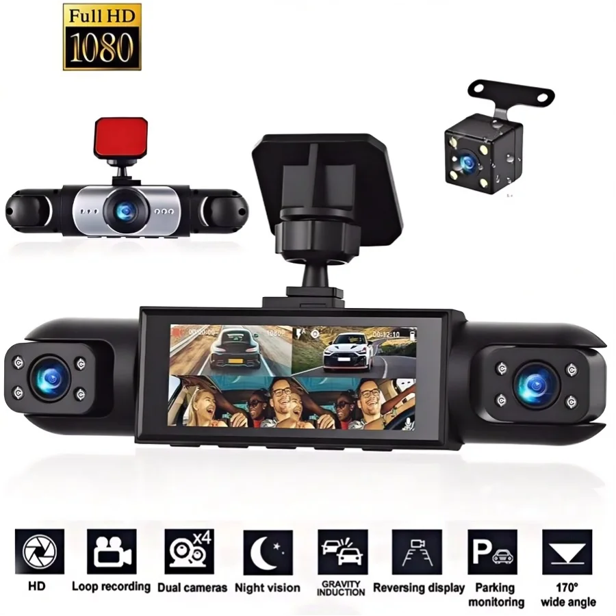 24H Parking/ Driving monitoring 3/4Lens 1080P 360° Recording Front Left right Rear Car Camera Black Box Dash Cam Video Recorder DVR Night Vision