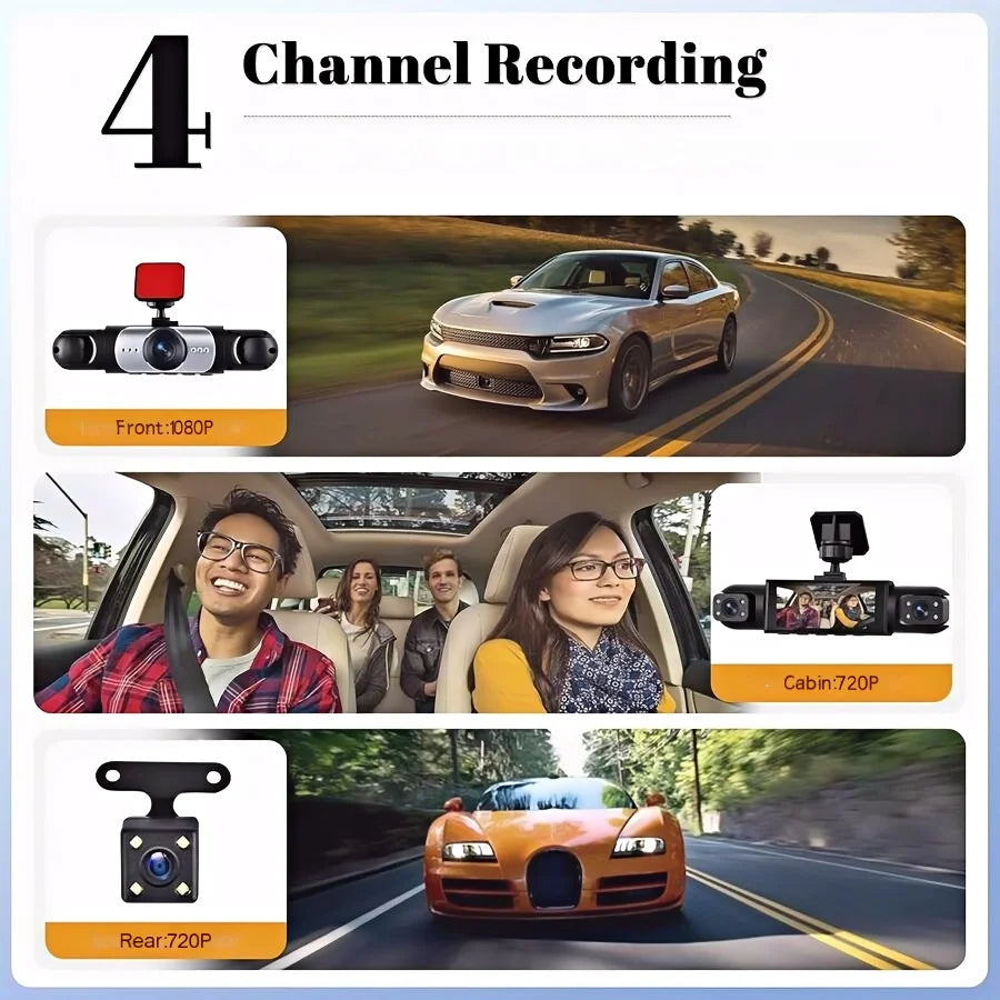 24H Parking/ Driving monitoring 3/4Lens 1080P 360° Recording Front Left right Rear Car Camera Black Box Dash Cam Video Recorder DVR Night Vision